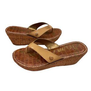 Sam Edelman Tan Thong Wedge Sandals Sz 9